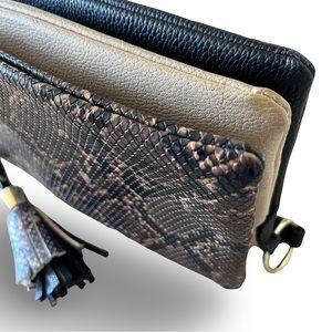 Vegan Snakeskin Leather Crossbody Bag 3 Pouch Purse in Black, Beige, & Python